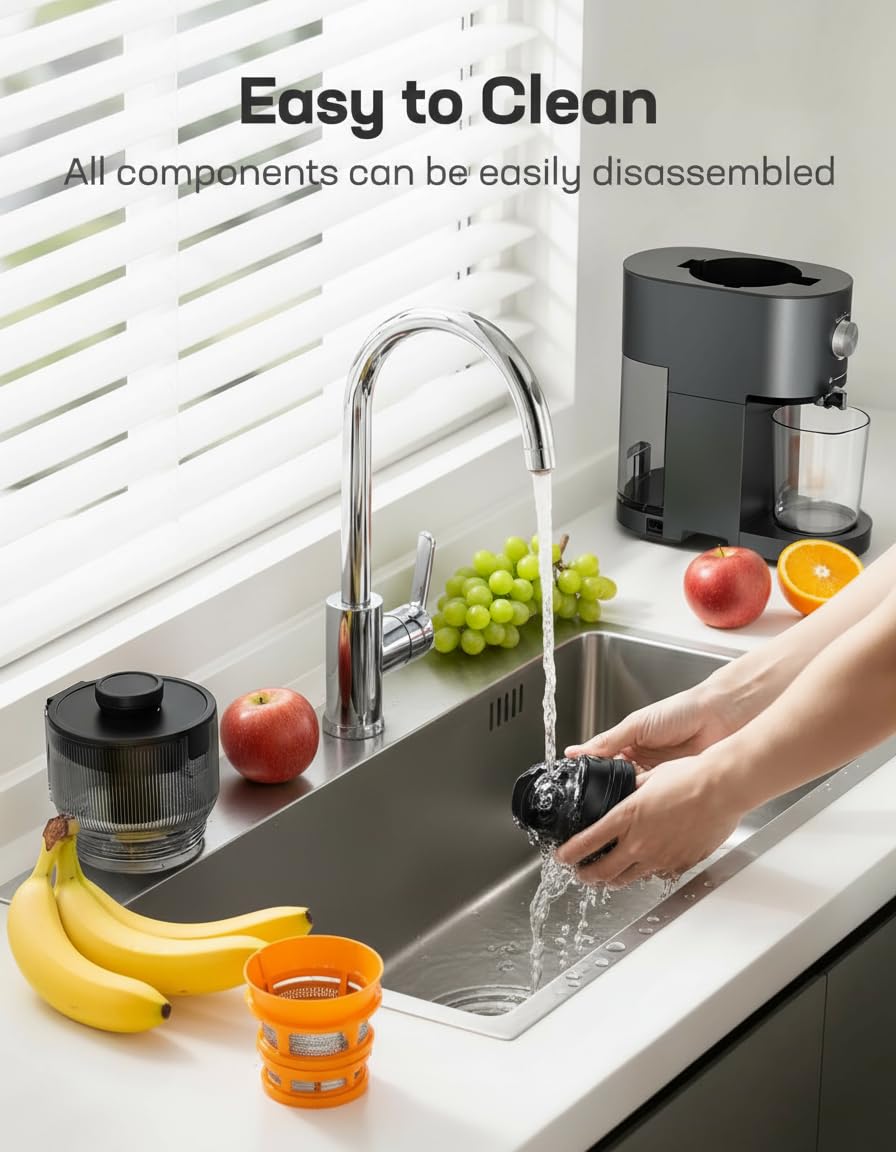 Silonn Slow Masticating Cold Press Juicer Machines, High Juice Yield, Self-Feeding with 5.4” Large Chute for Whole Fruits & Vegetables, Reverse Function