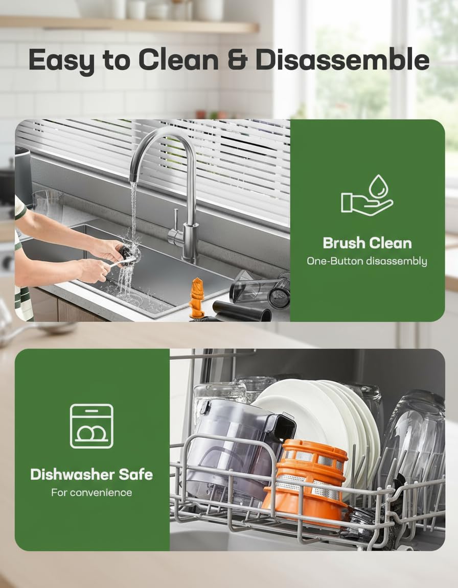 Silonn Slow Juicer, Cold Press Juicer Machines with Soft & Hard Modes, High Juice Yield Masticating juicer for Fruits & Vegetables with Reverse Function