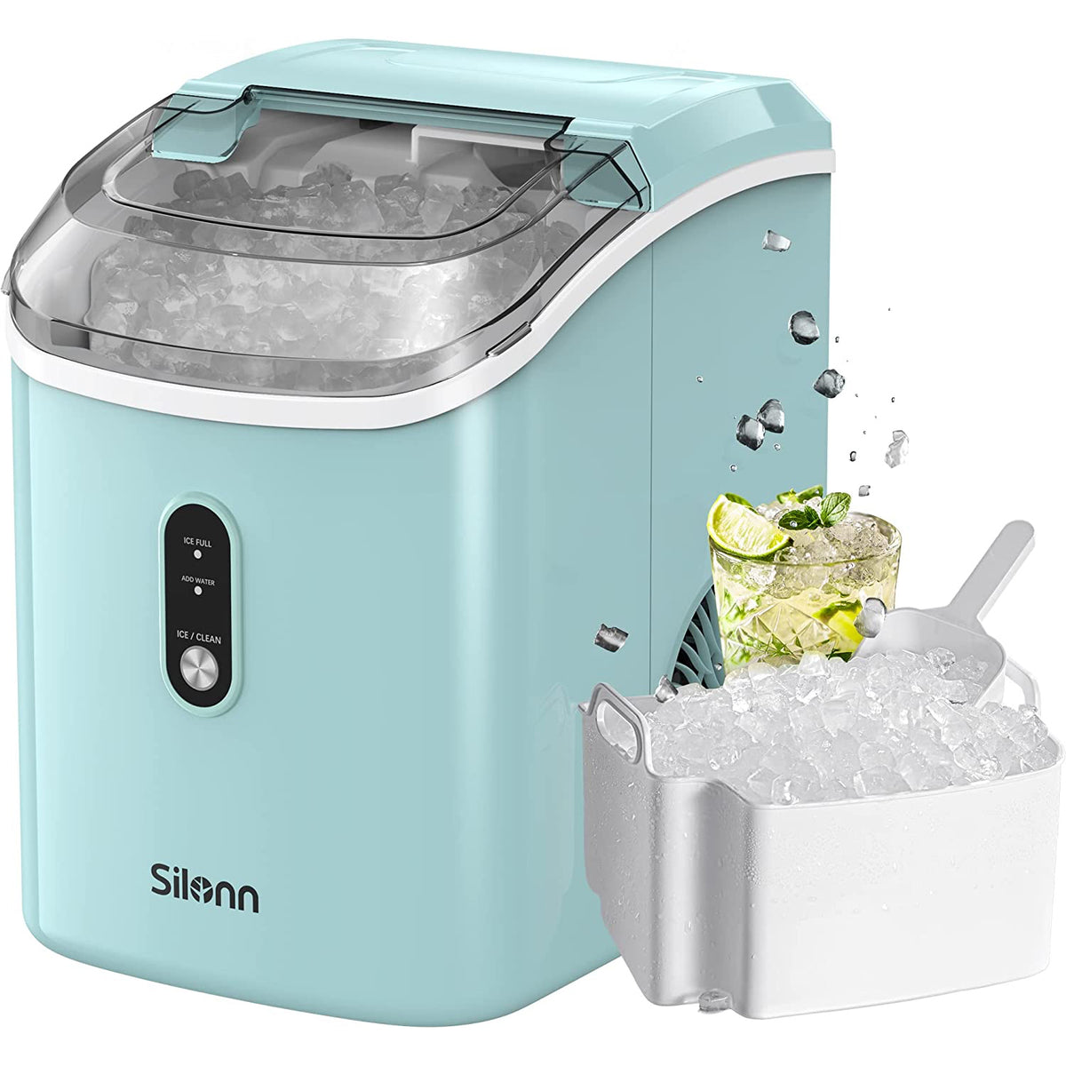 Silonn Countertop Nugget Ice Maker, Pebble Ice Maker Machine, 44lbs of Ice  Per Day, Automatic Timer & Self-Cleaning, Pellet Ice Maker for Home Office