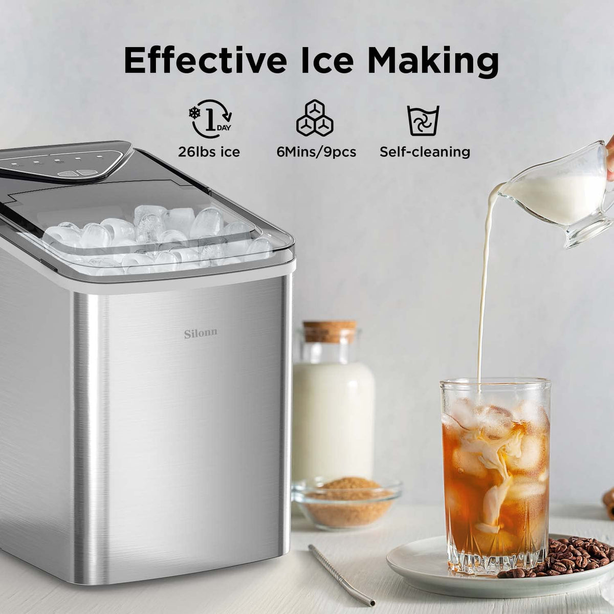 Countertop Bullet Ice Maker (26 Lbs) Silonn