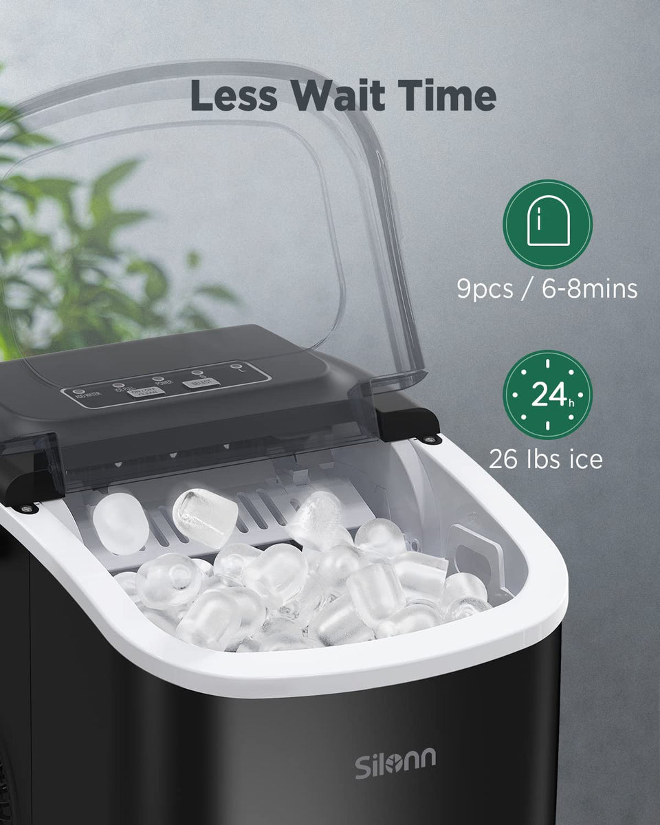 Ice Makers Countertop - Silonn Portable Ice Maker Machine for Countertop,  Make 26 lbs Ice in 24 hrs, 2 Sizes of Bullet-Shaped Ice with Ice Scoop and  Basket - Yahoo Shopping