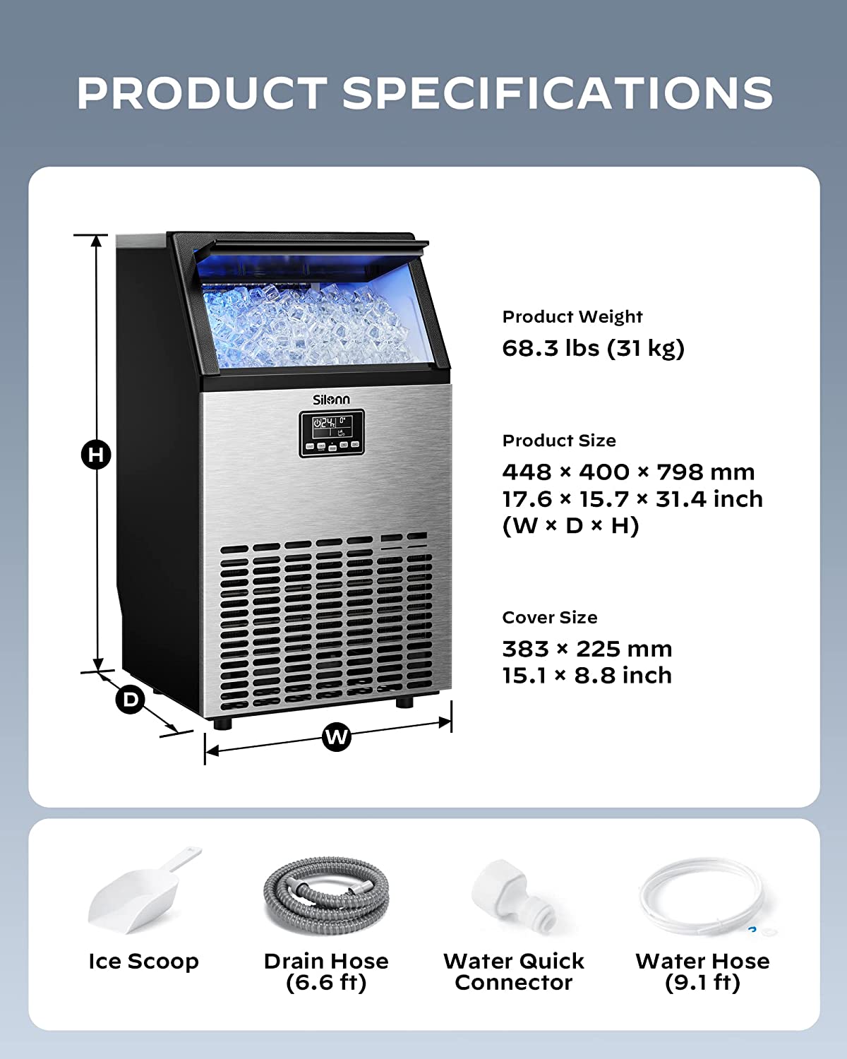 Commercial Cube Ice Maker with LCD Screen (150 Lbs)
