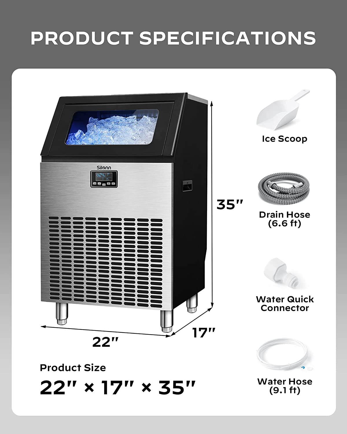 Commercial Cube Ice Maker with LCD Screen (200 Lbs)