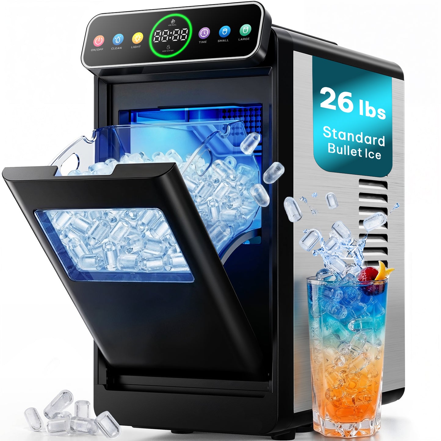 Silonn Countertop Ice Maker with Smart Touchscreen, Ambient Light & Timer