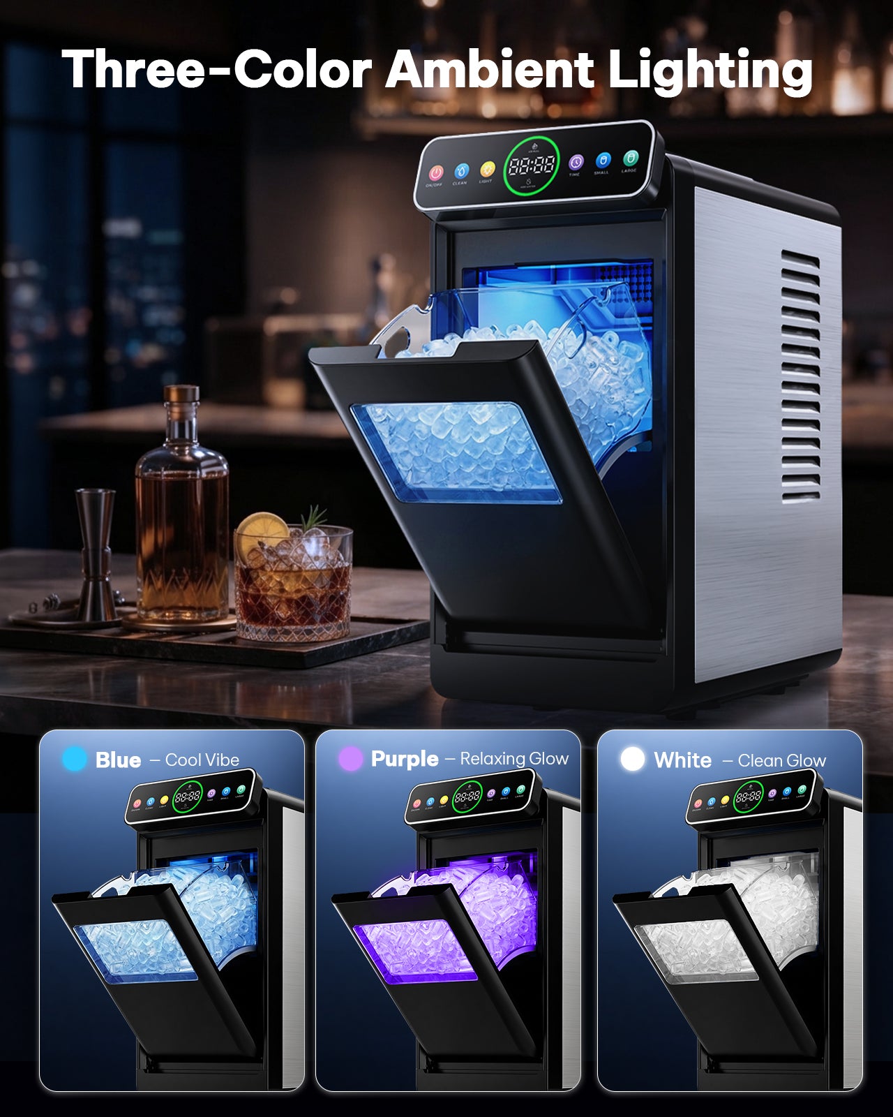 Silonn Countertop Ice Maker with Smart Touchscreen, Ambient Light & Timer