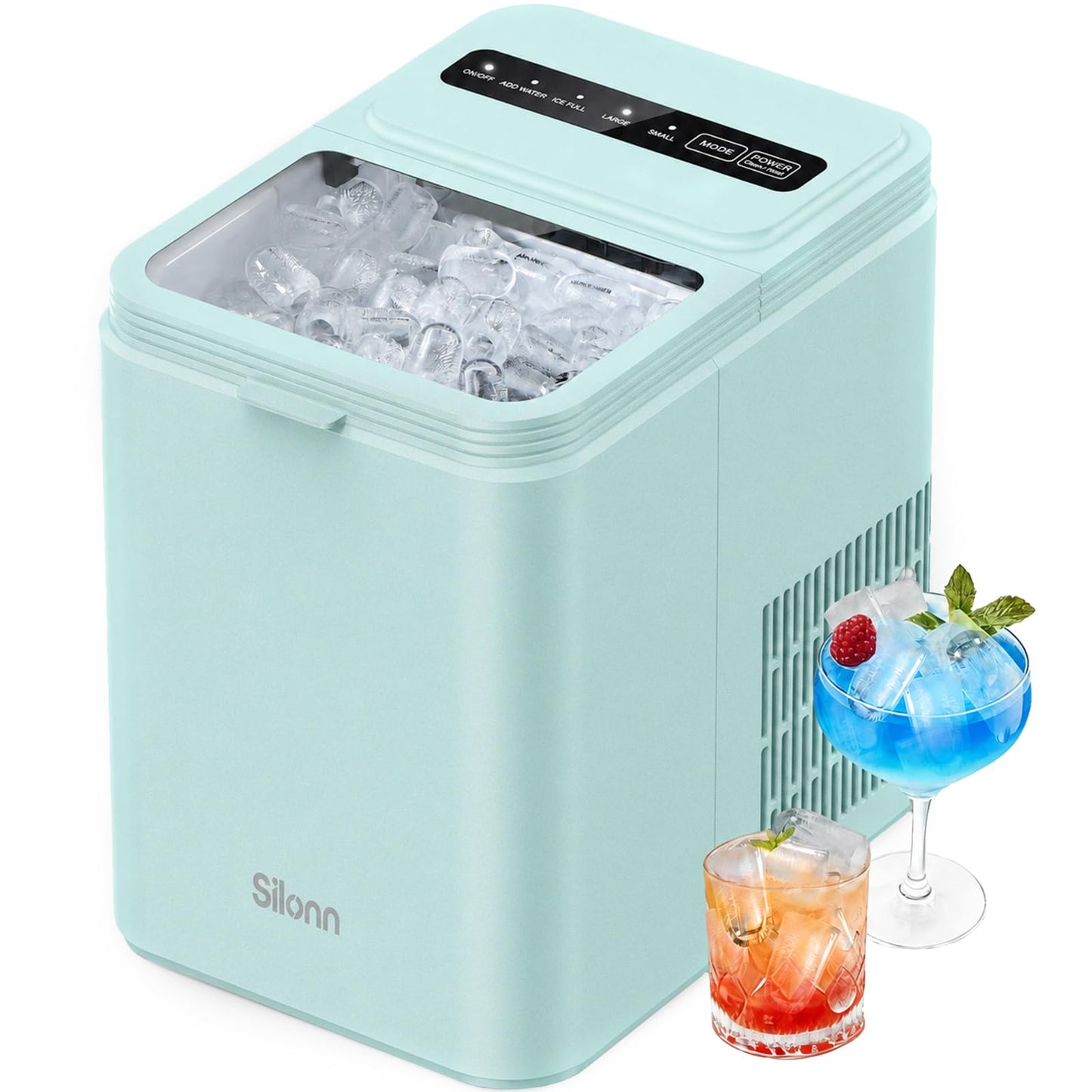 Silonn Ice Maker Countertop, 8 Cubes in 6 Mins, 26.5lbs/24H, Self-Cleaning