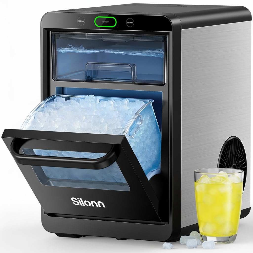 Silonn Ice Maker Countertop, 8 Cubes in 6 Mins, 26.5lbs/24H, Self-Cleaning
