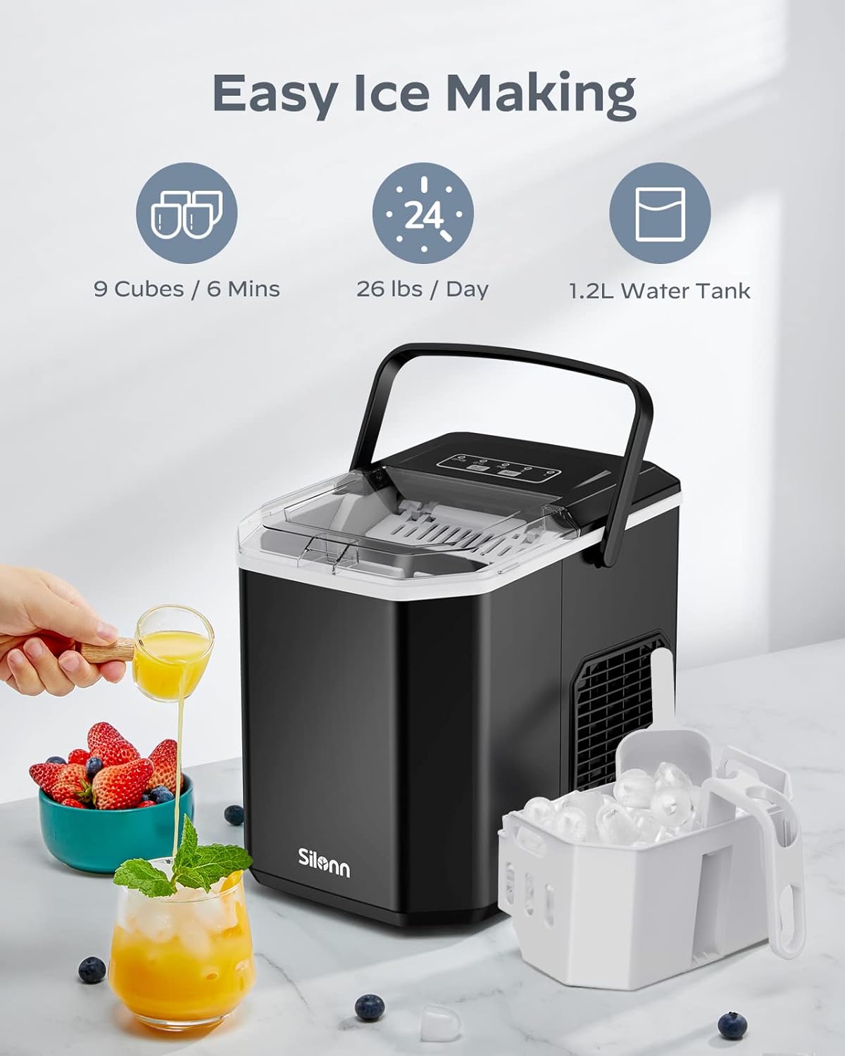 Countertop Bullet Ice Maker with Handle (26 Lbs)