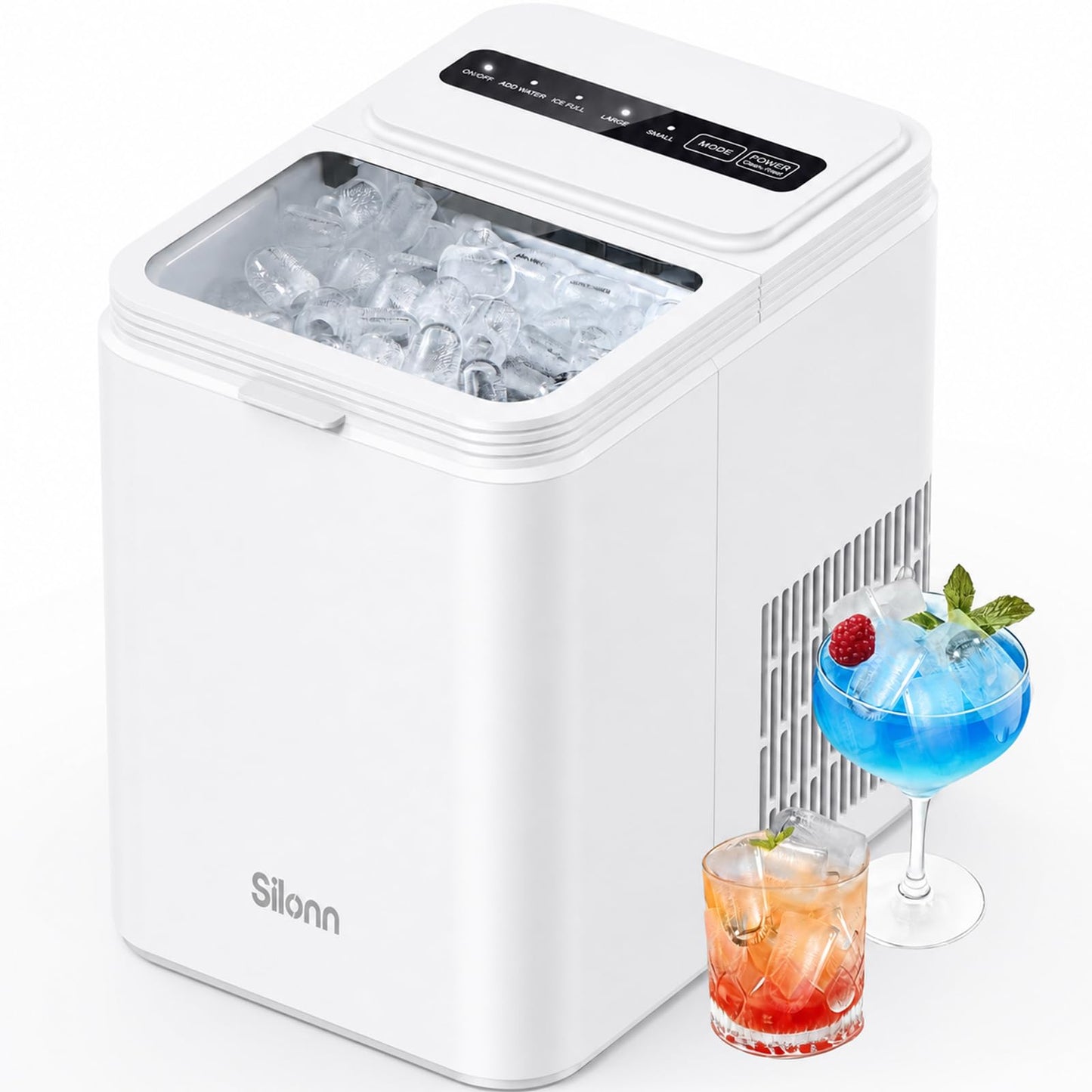Silonn Ice Maker Countertop, 8 Cubes in 6 Mins, 26.5lbs/24H, Self-Cleaning