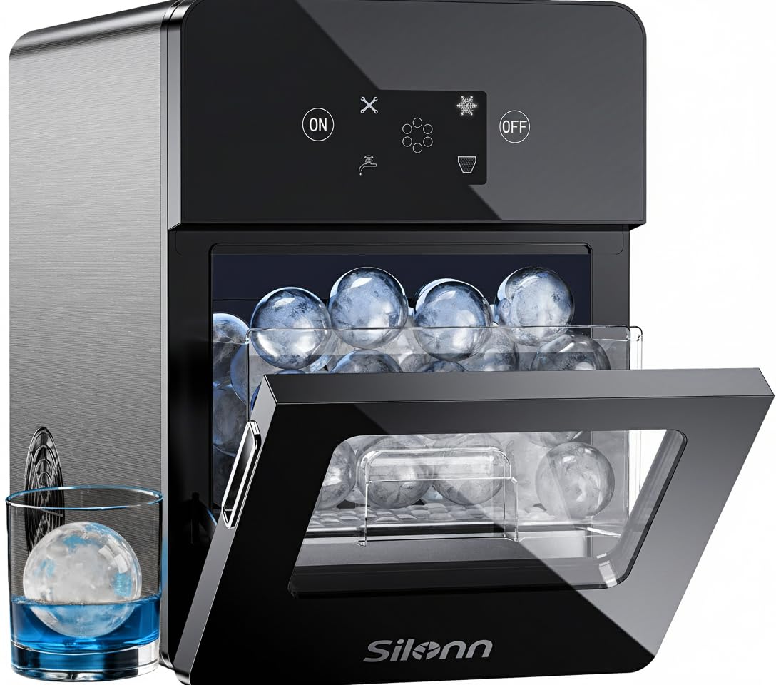 Silonn Ice Maker Countertop, 8 Cubes in 6 Mins, 26.5lbs/24H, Self-Cleaning