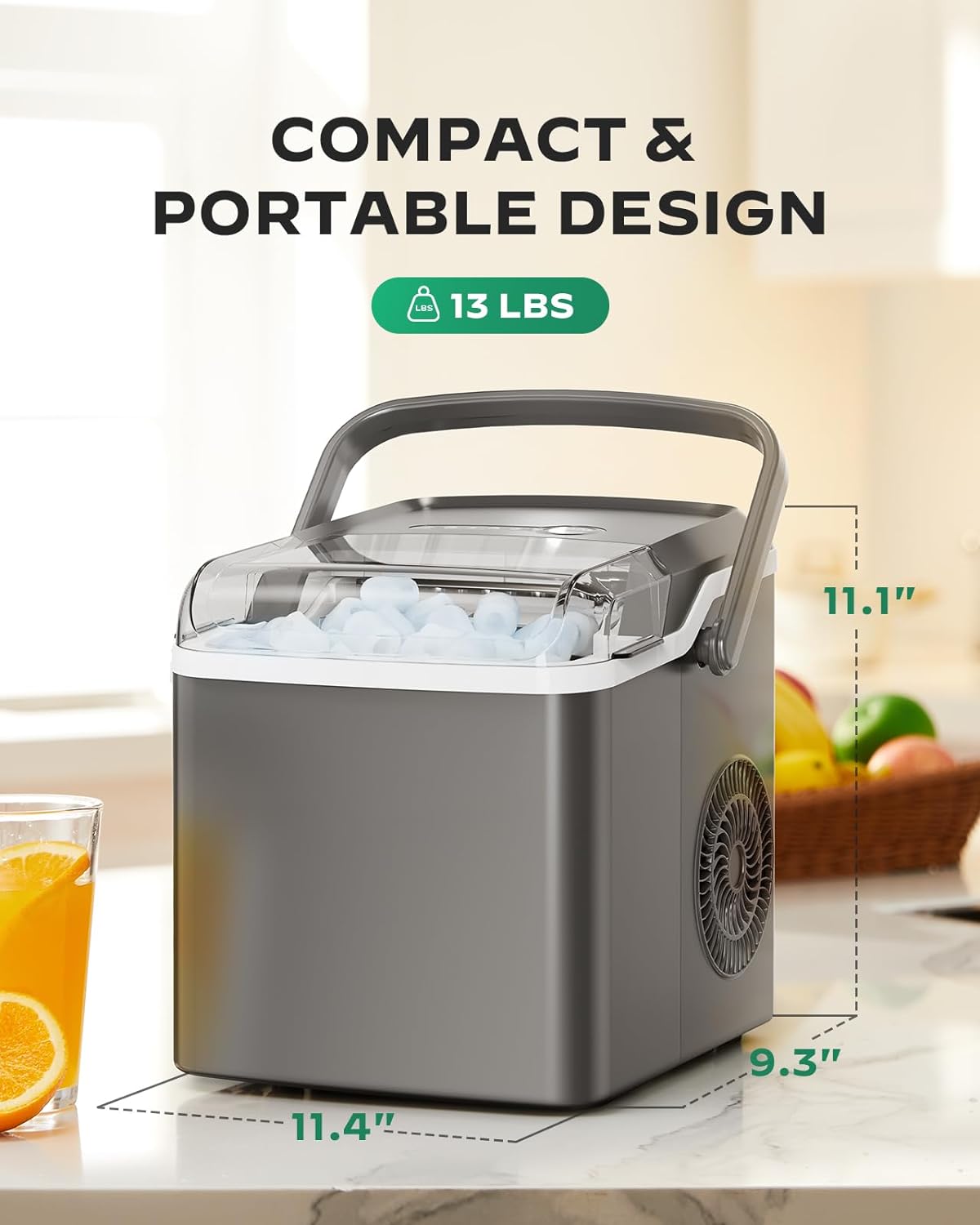 Countertop Bullet Ice Maker with Handle (26 Lbs)