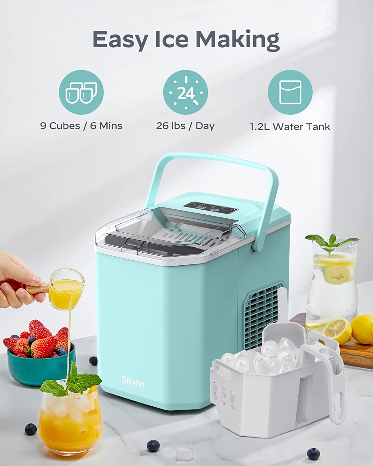 Countertop Bullet Ice Maker with Handle (26 Lbs)