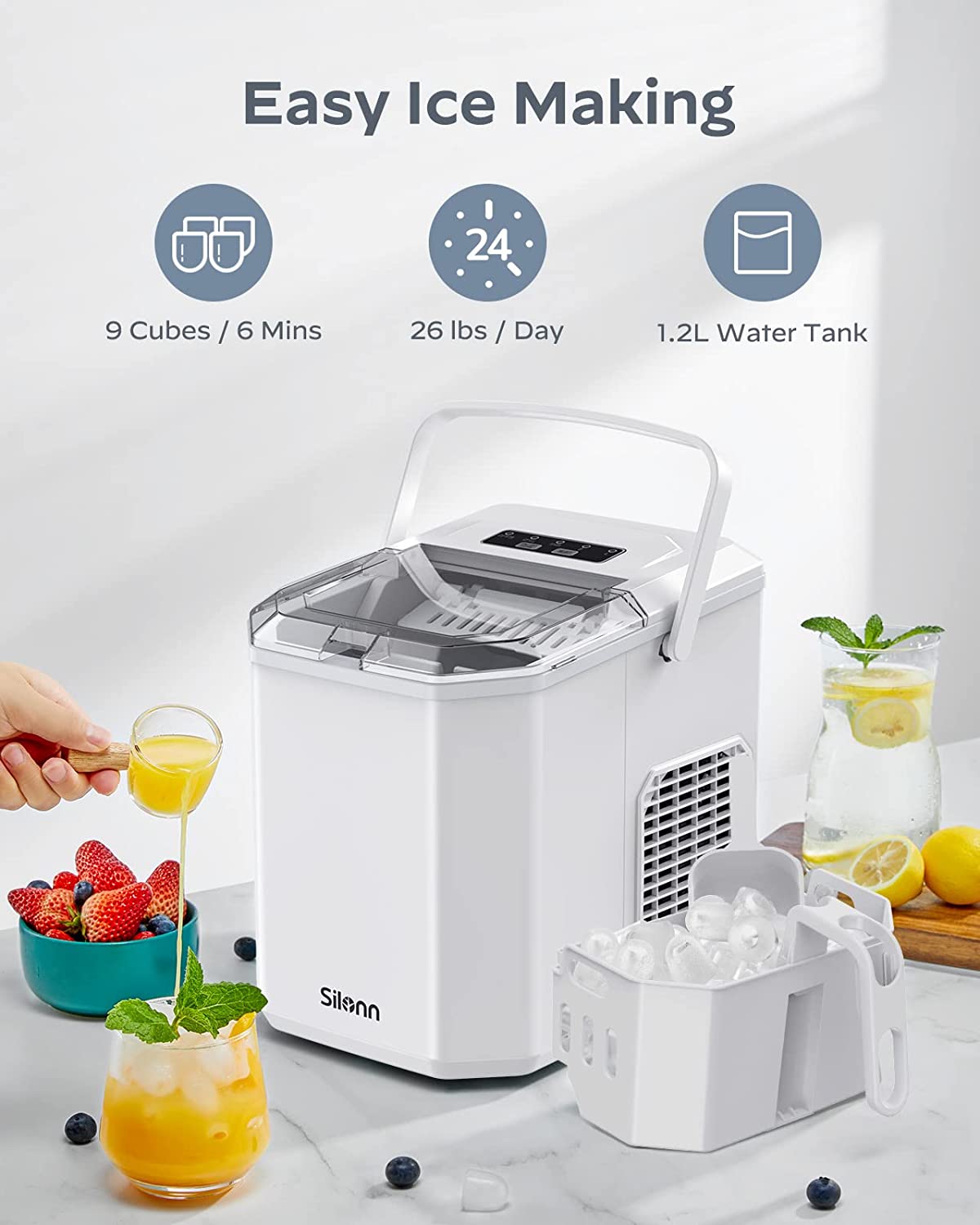 Countertop Bullet Ice Maker with Handle (26 Lbs)