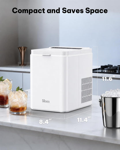 Silonn Ice Maker Countertop, 8 Ice Cubes in 6 Mins, 26.5 lbs/24H, 2 Bullet Ice Sizes, Self-Cleaning Bullet Ice Maker, Portable Ice Machine for Kitchen, Party, Office, and RV Camping