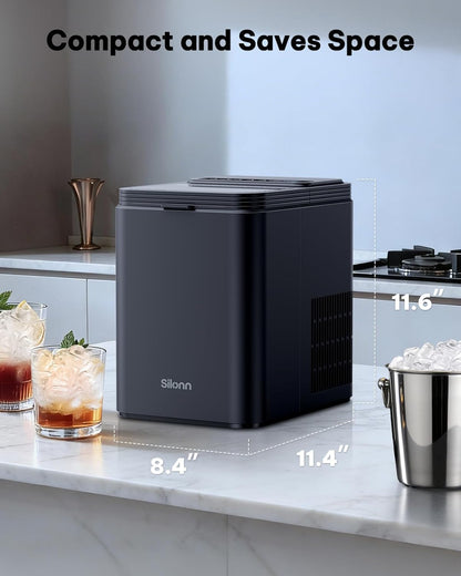 Silonn Ice Maker Countertop, 8 Cubes in 6 Mins, 26.5lbs/24H, Self-Cleaning