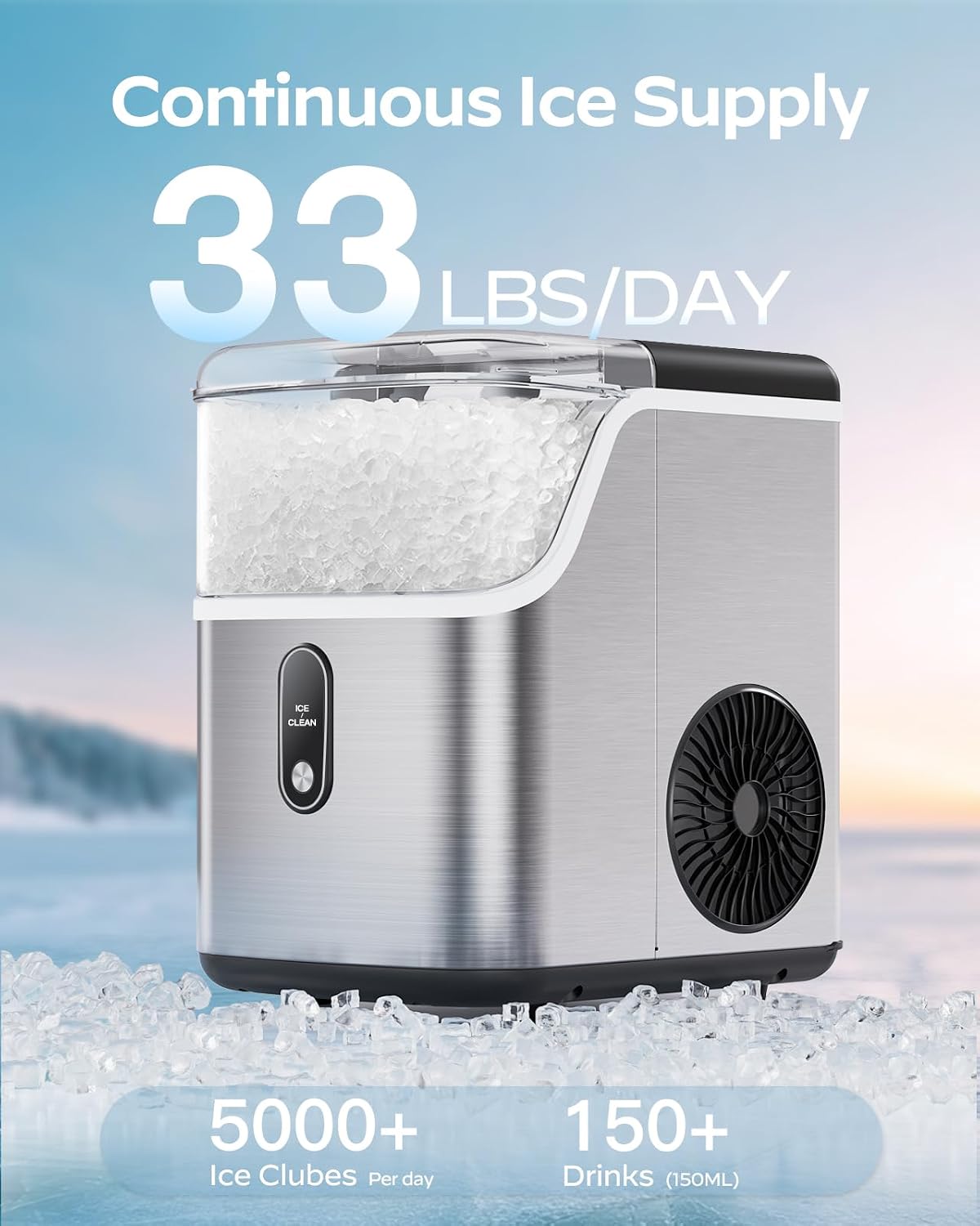 Silonn Nugget Ice Maker Countertop, Chewable Pellet Ice Machine with 33lbs Daily Produce, Pebble Ice Maker for Home Kitchen Office