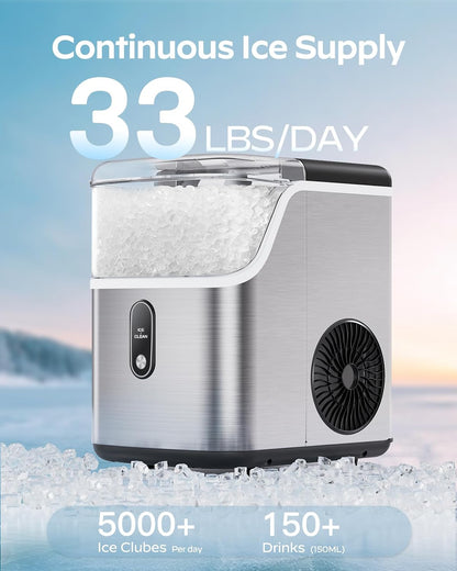 Silonn Nugget Ice Maker Countertop, Chewable Pellet Ice Machine with 33lbs Daily Produce, Pebble Ice Maker for Home Kitchen Office