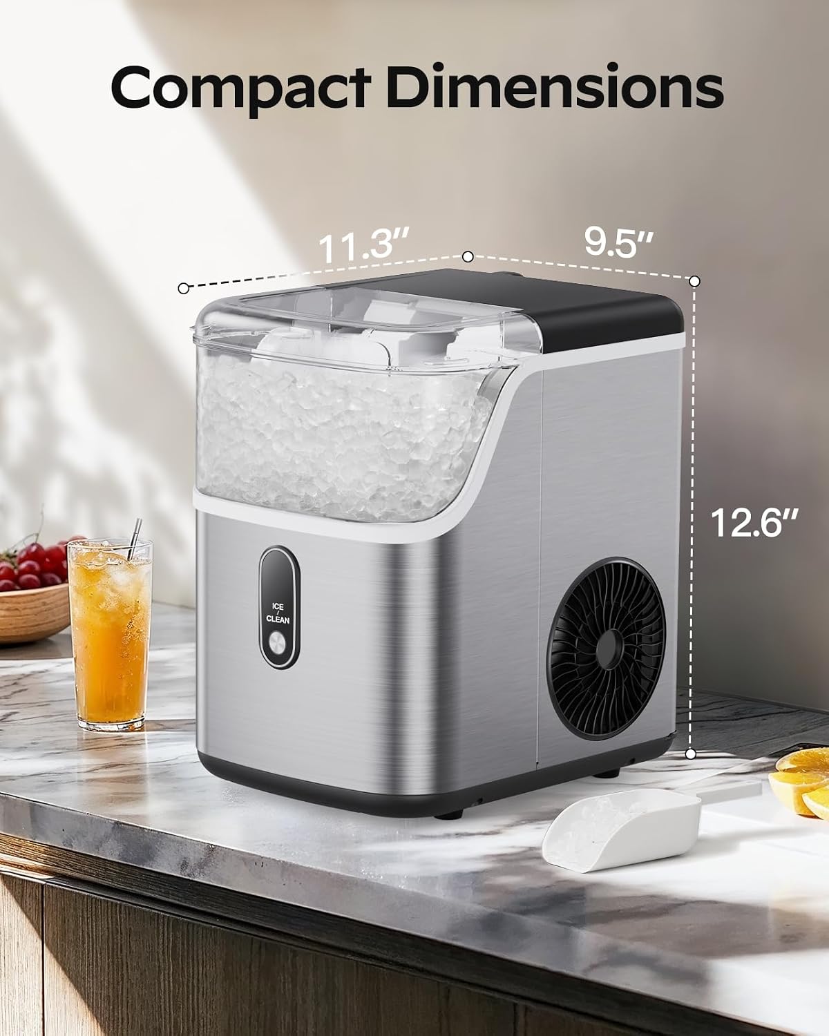 Silonn Nugget Ice Maker Countertop, Chewable Pellet Ice Machine with 33lbs Daily Produce, Pebble Ice Maker for Home Kitchen Office