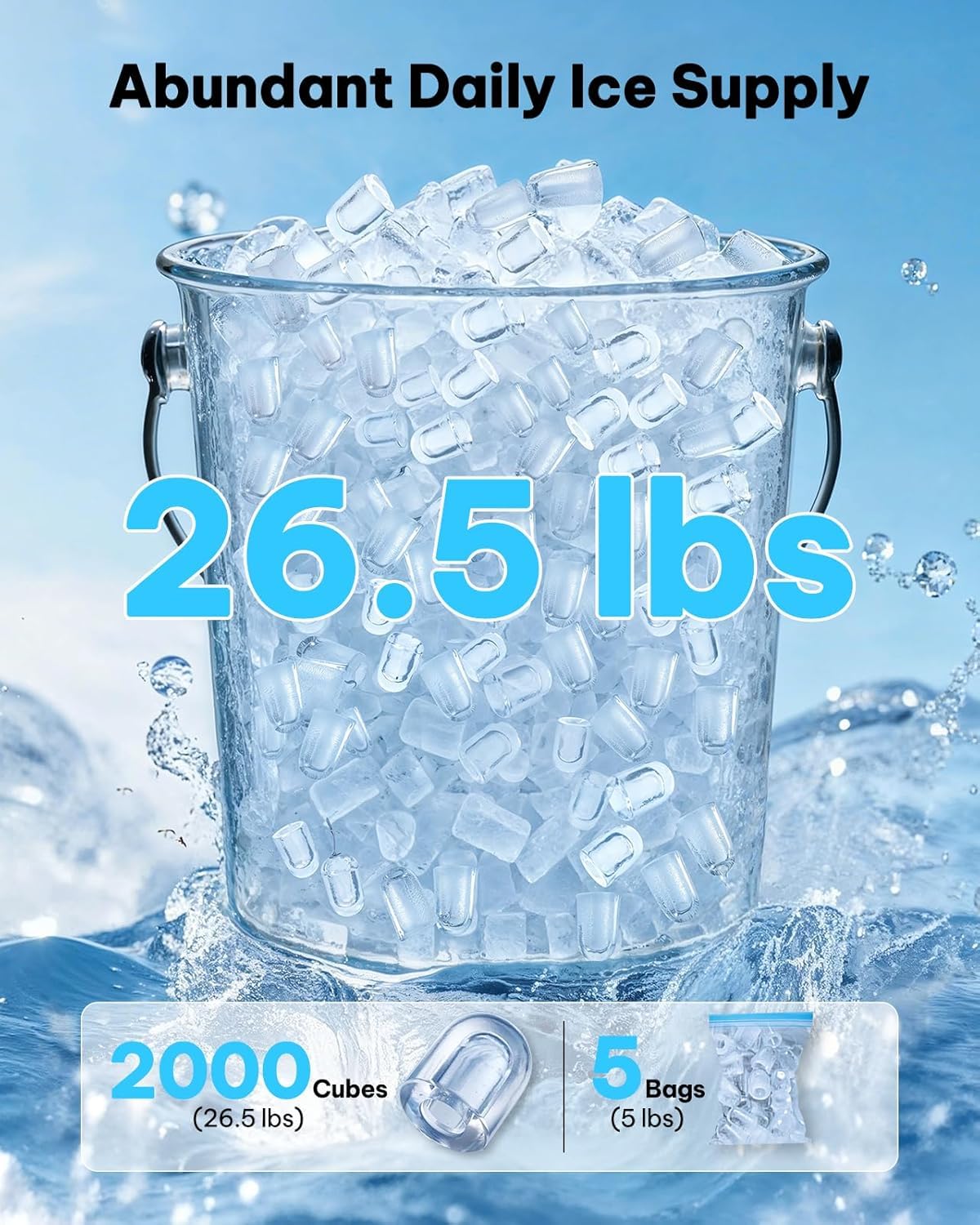 Silonn Ice Maker Countertop, 8 Cubes in 6 Mins, 26.5lbs/24H, Self-Cleaning