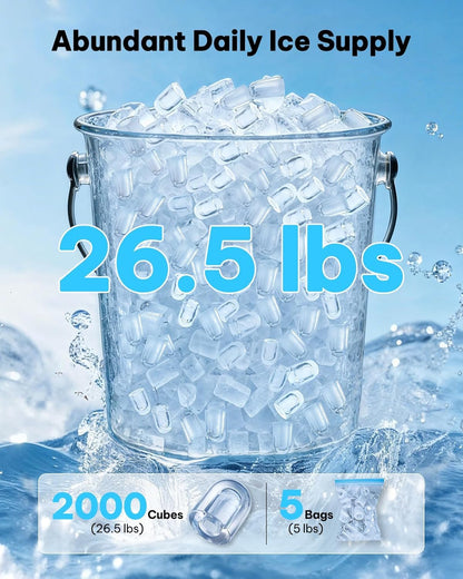 Silonn Ice Maker Countertop, 8 Cubes in 6 Mins, 26.5lbs/24H, Self-Cleaning