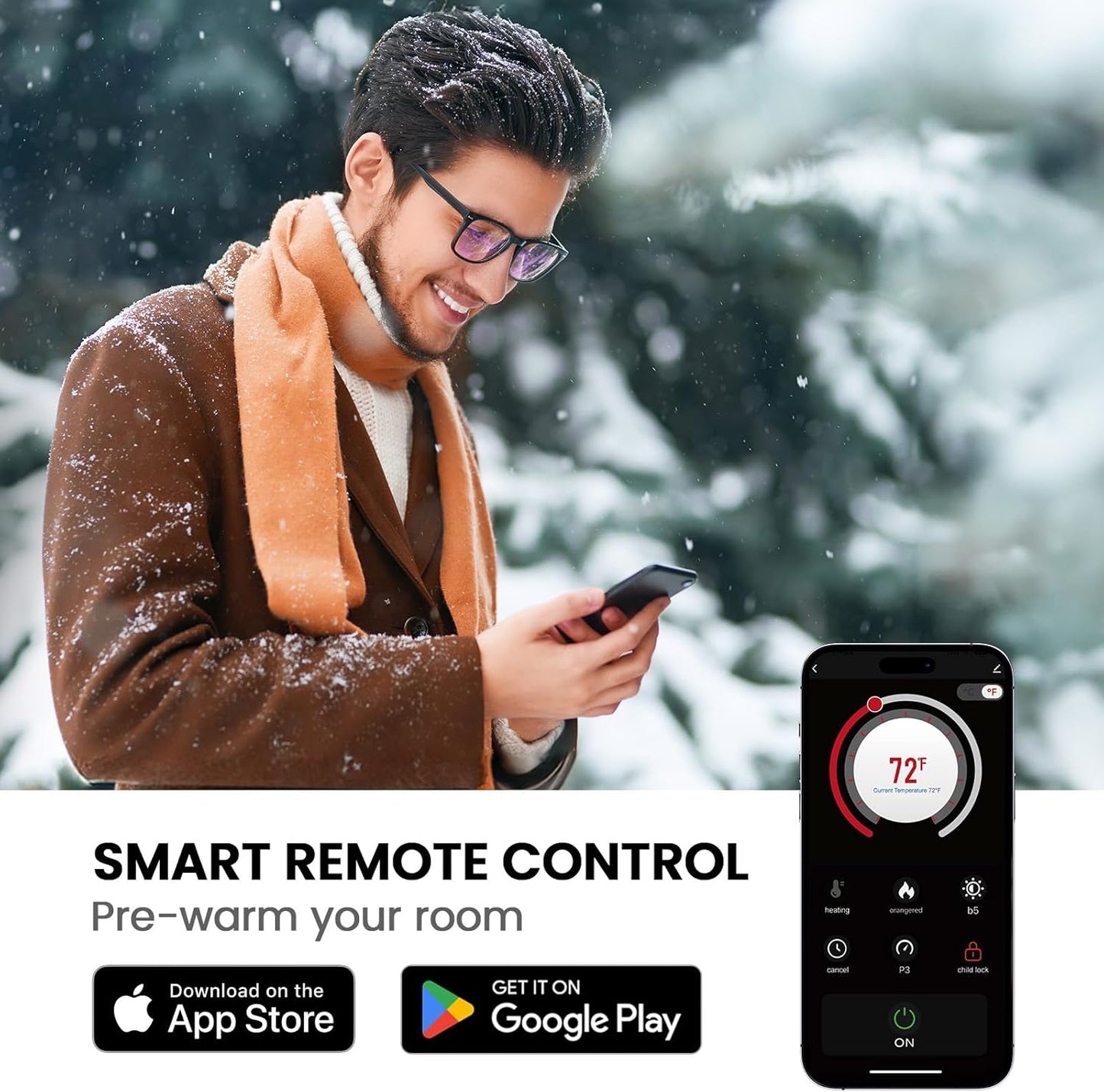 50-Inch Electric Fireplace Heater with App & Remote Control