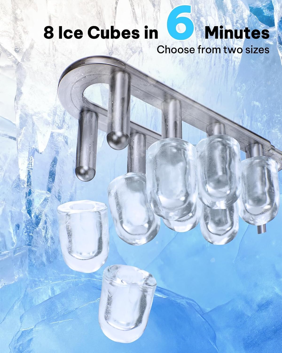 Silonn Ice Maker Countertop, 8 Cubes in 6 Mins, 26.5lbs/24H, Self-Cleaning