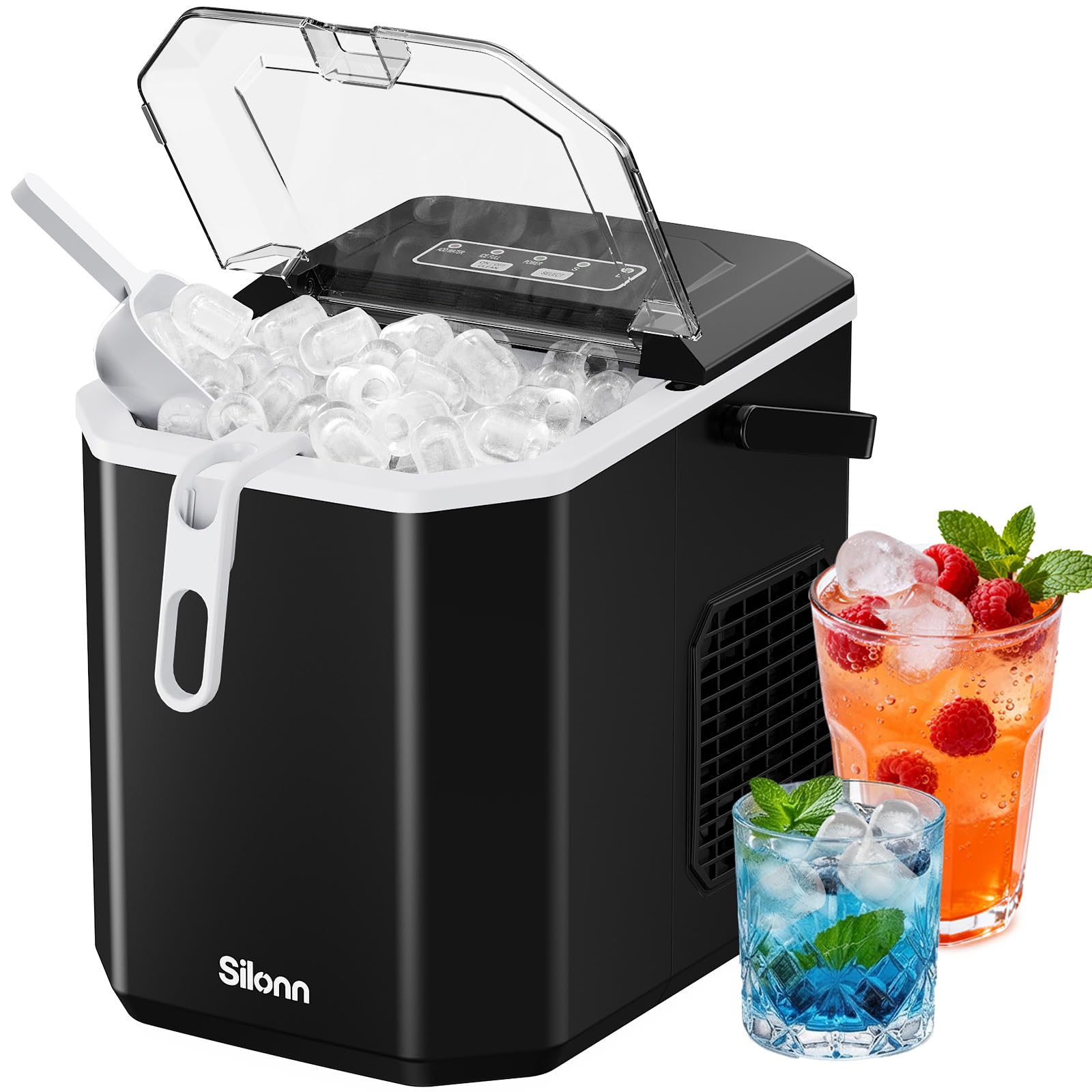 Silonn Ice Maker Countertop, 8 Cubes in 6 Mins, 26.5lbs/24H, Self-Cleaning
