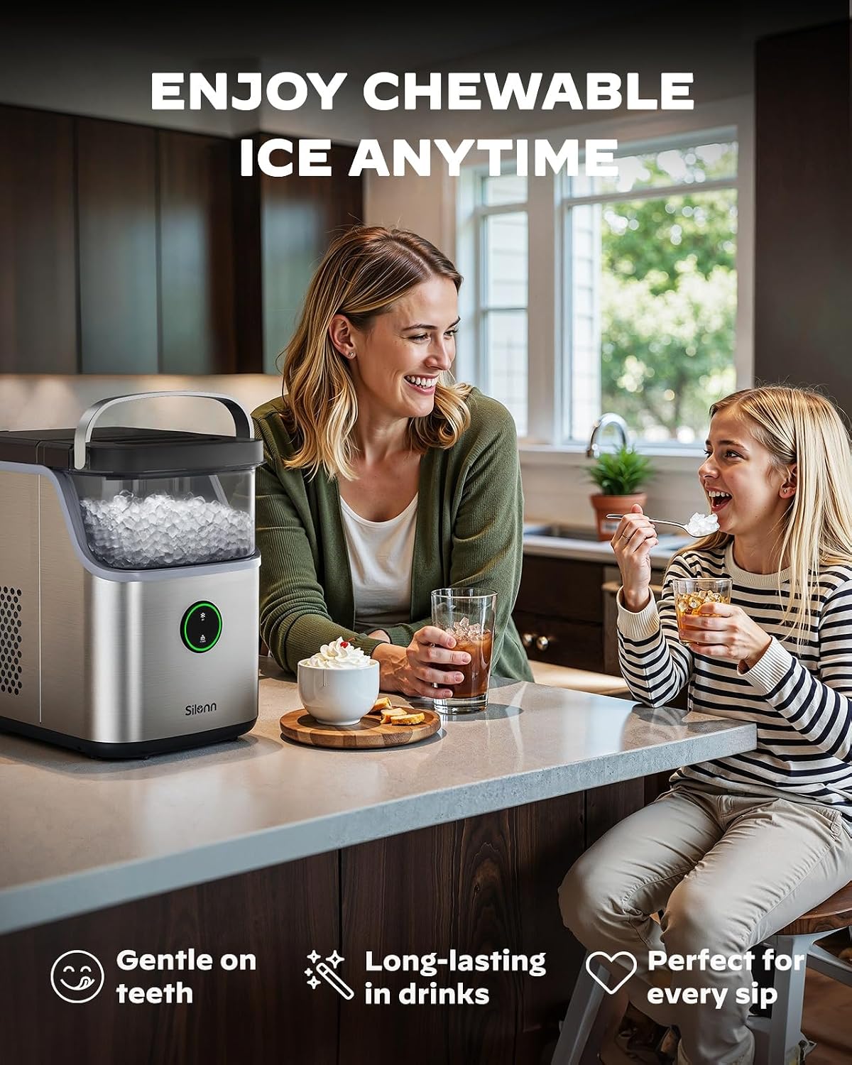 Silonn Nugget Ice Maker Countertop with Detachable Basket and Handle