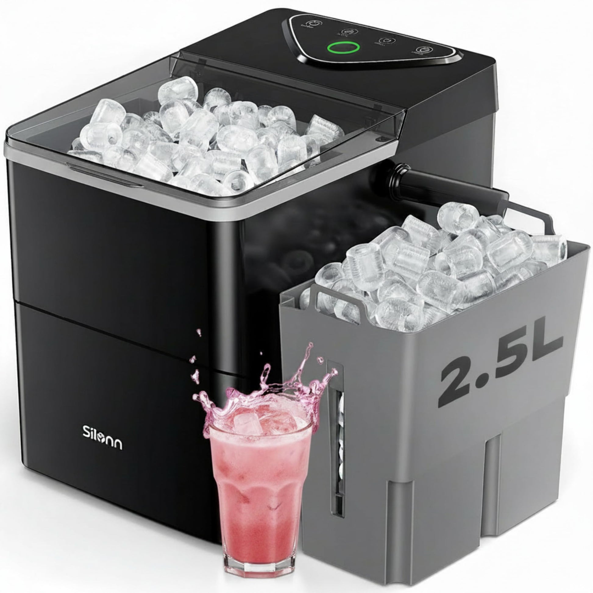 Silonn Ice Maker Countertop, 8 Cubes in 6 Mins, 26.5lbs/24H, Self-Cleaning
