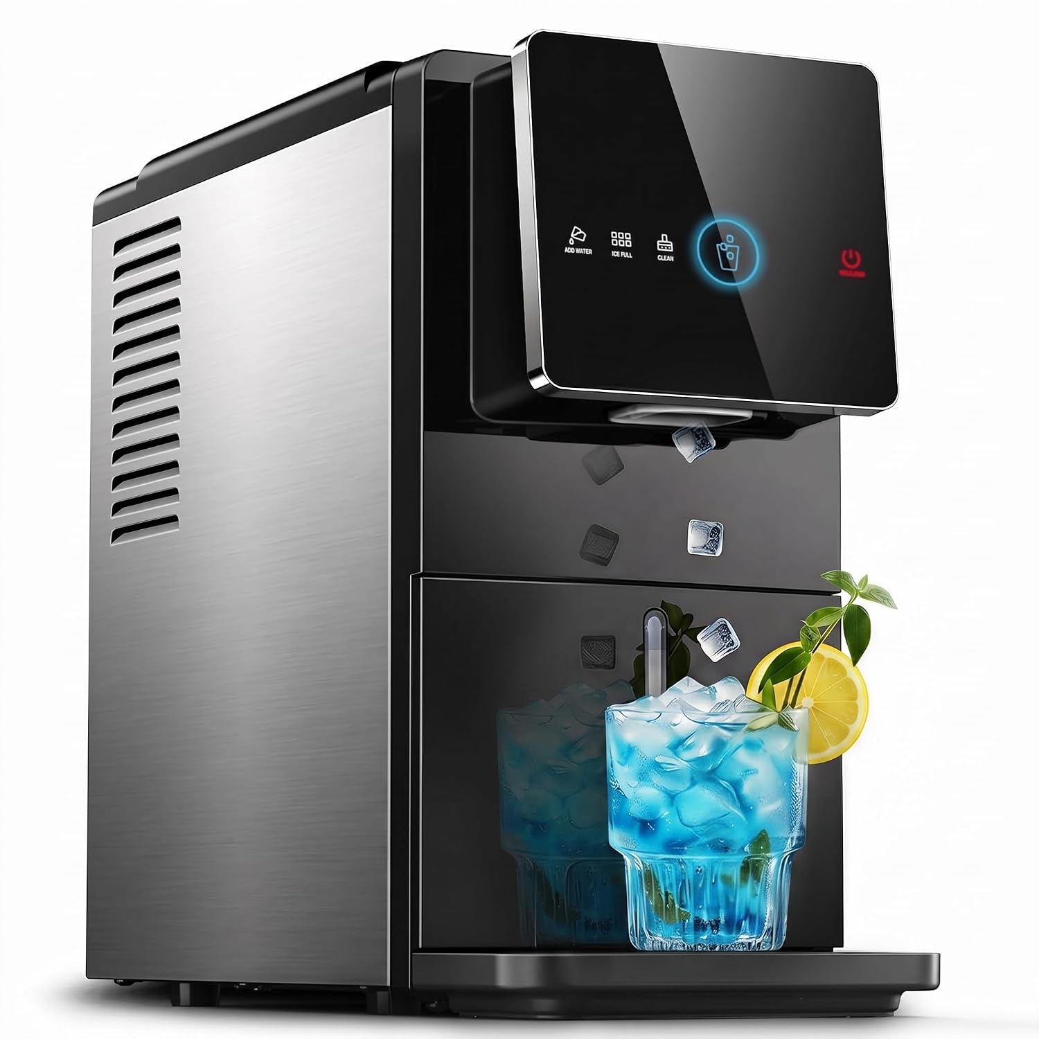 Silonn Nugget Ice Maker Countertop, Auto Drop Ice, Self Cleaning Ice Machine, 40 lbs/24H Soft Chewable Ice, Self Dispensing Nugget Ice Maker for Home, Kitchen and Party
