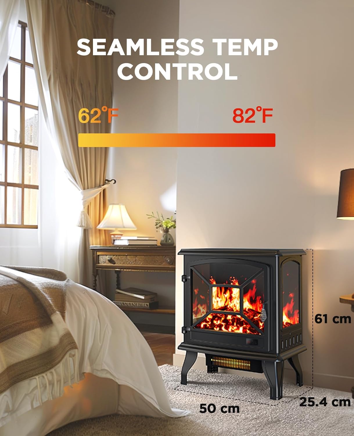 Silonn 24-Inch Electric Fireplace Heater with App & Remote Control