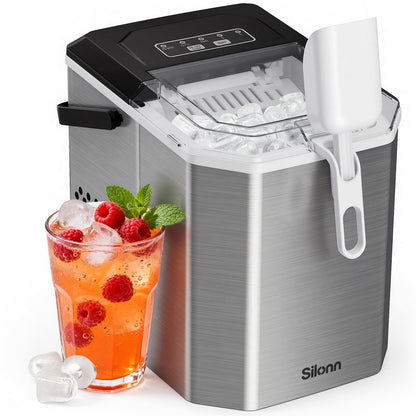 Silonn Ice Maker Countertop, 8 Cubes in 6 Mins, 26.5lbs/24H, Self-Cleaning