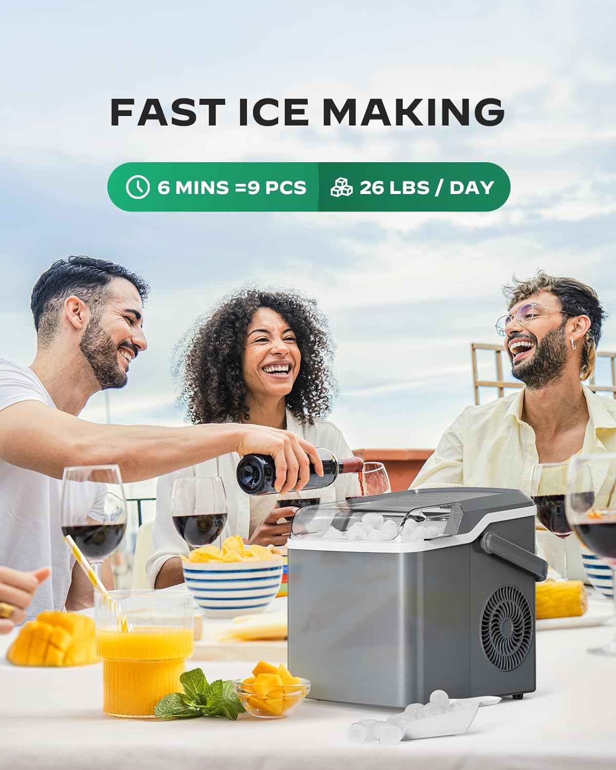 Countertop Bullet Ice Maker with Handle (26 Lbs)