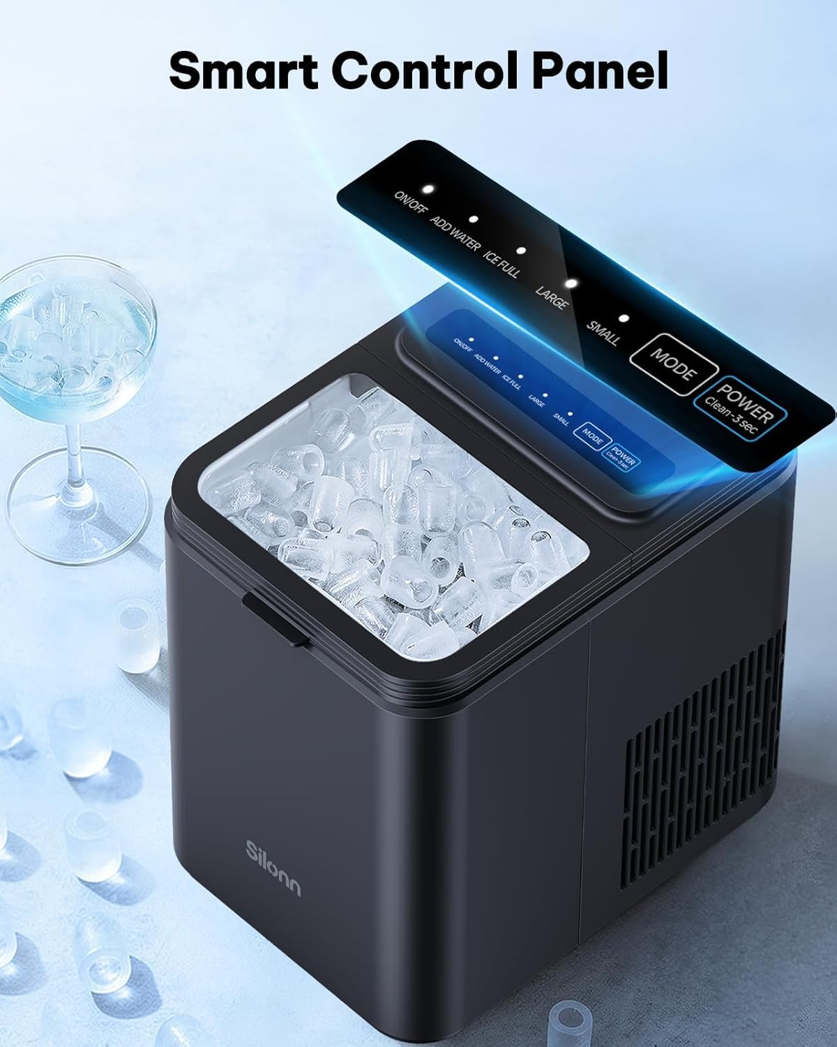 Silonn Ice Maker Countertop, 8 Cubes in 6 Mins, 26.5lbs/24H, Self-Cleaning