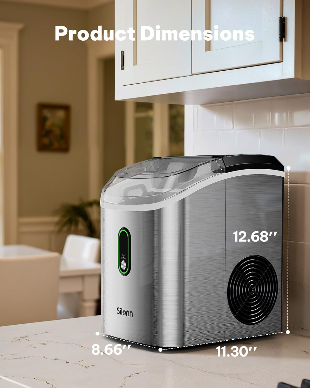 Silonn Nugget Ice Maker Countertop, Pellet Ice Machine with Self-Cleaning Function, Sonic Ice Maker Produces 33lbs of Chewable Ice in 24 Hours, Ideal for Home Kitchen and Office (Black)