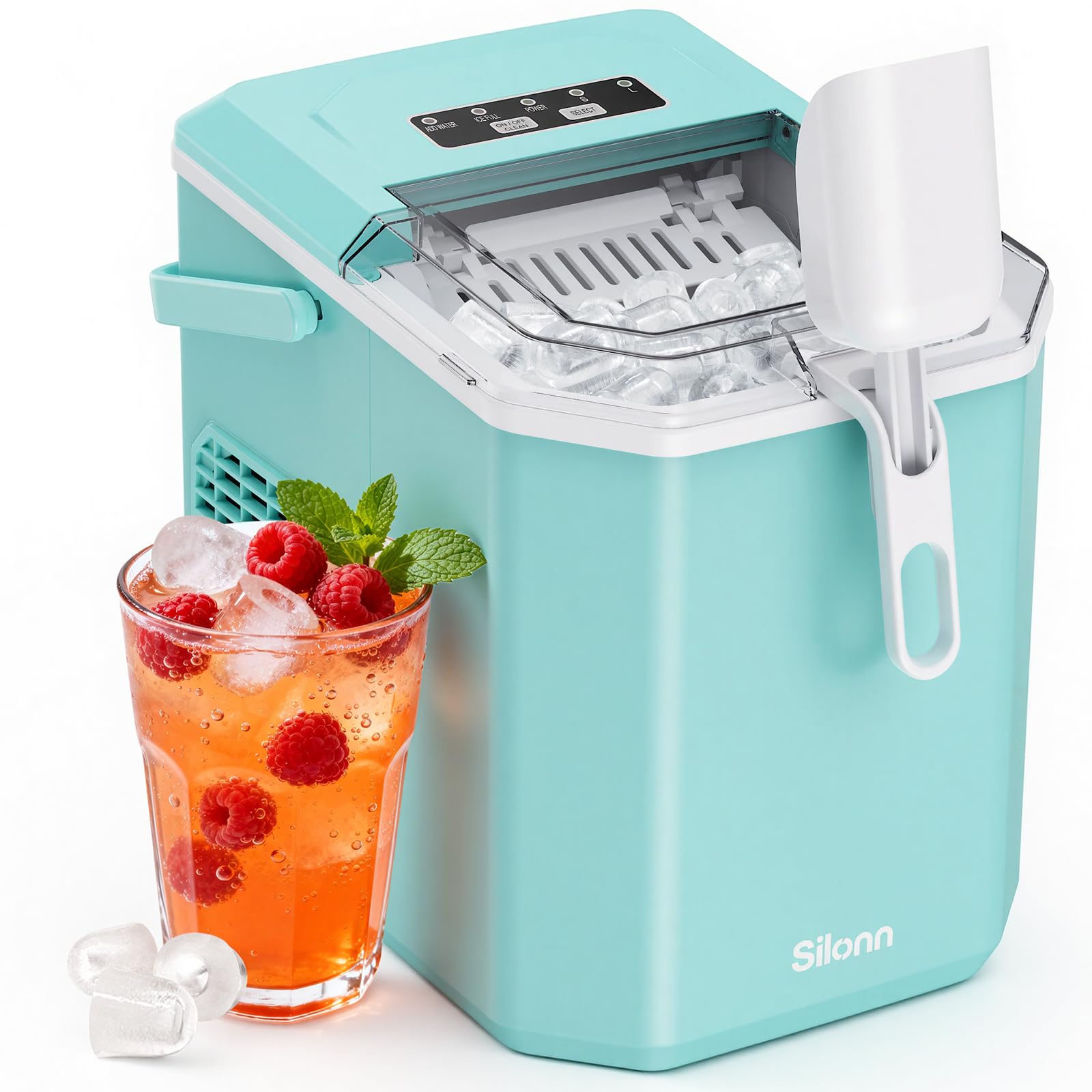 Silonn Ice Maker Countertop, 8 Cubes in 6 Mins, 26.5lbs/24H, Self-Cleaning