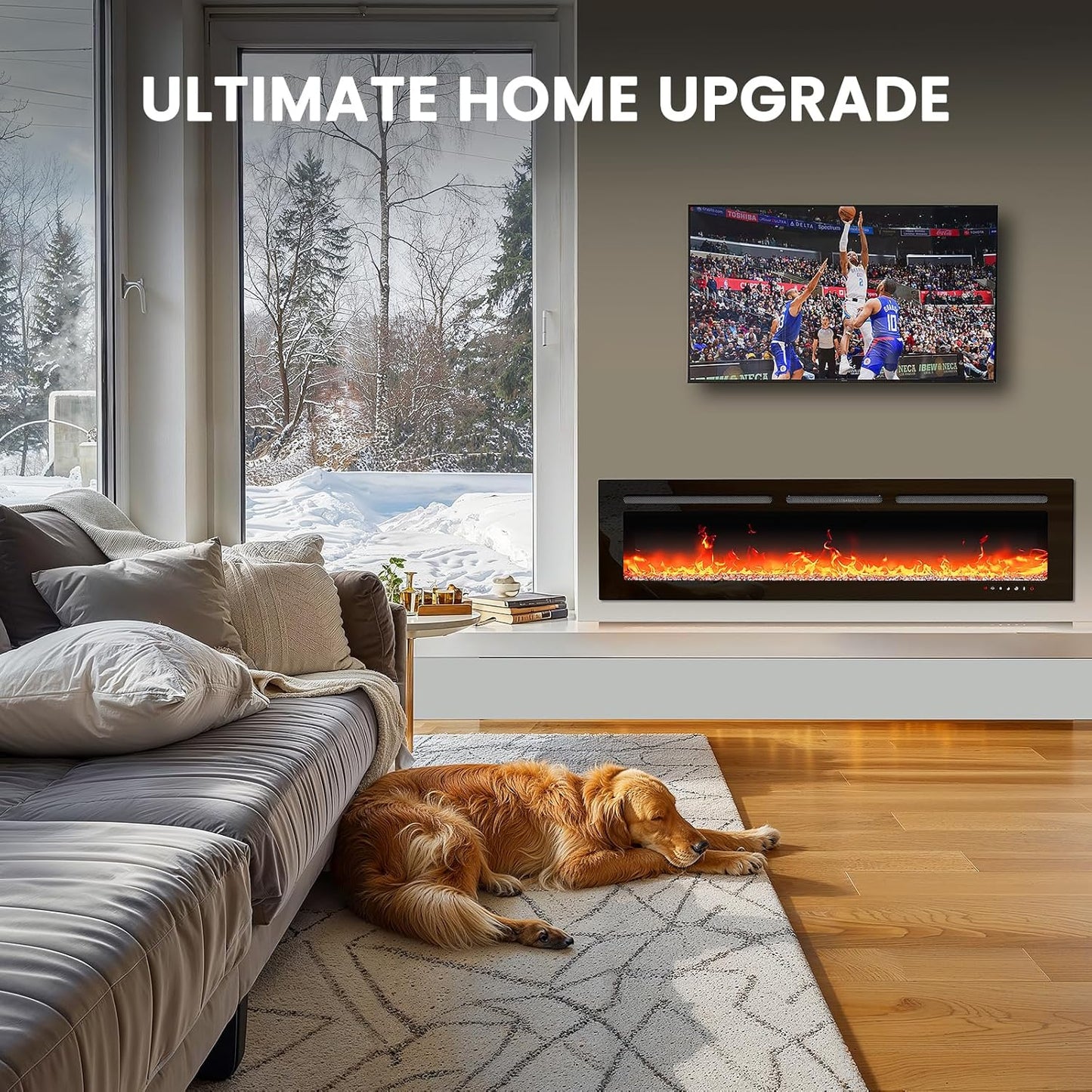 50-Inch Electric Fireplace Heater with App & Remote Control
