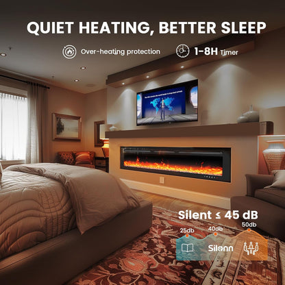 50-Inch Electric Fireplace Heater with App & Remote Control
