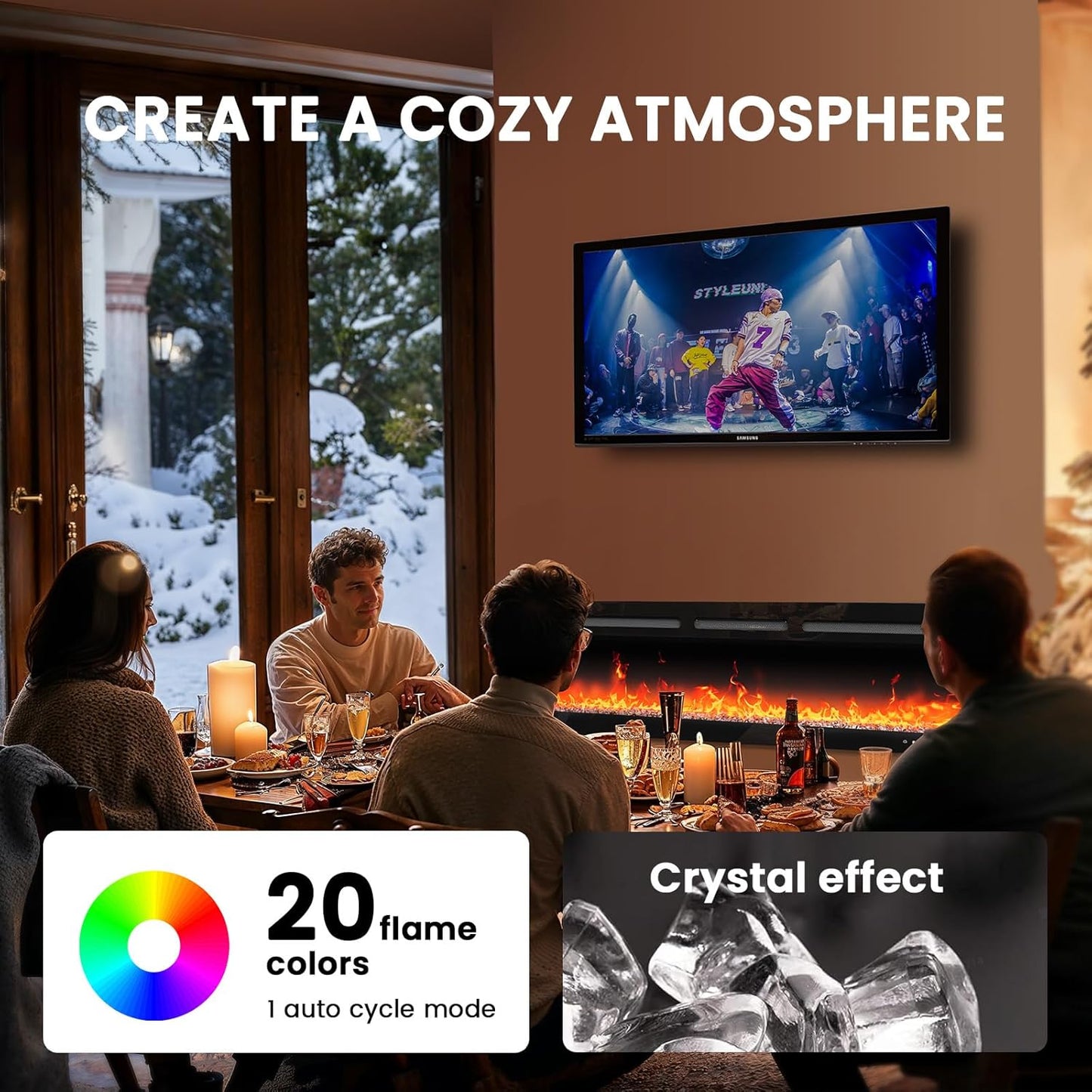 50-Inch Electric Fireplace Heater with App & Remote Control
