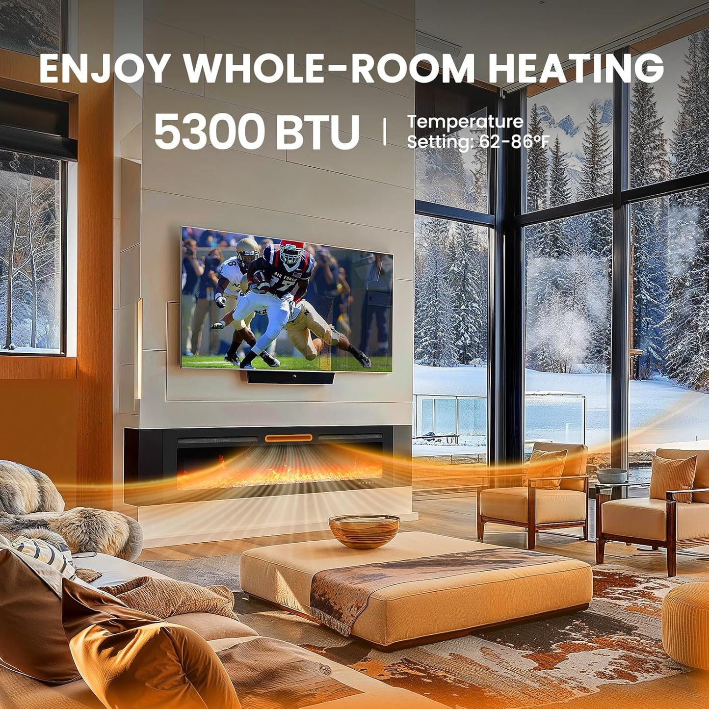 50-Inch Electric Fireplace Heater with App & Remote Control
