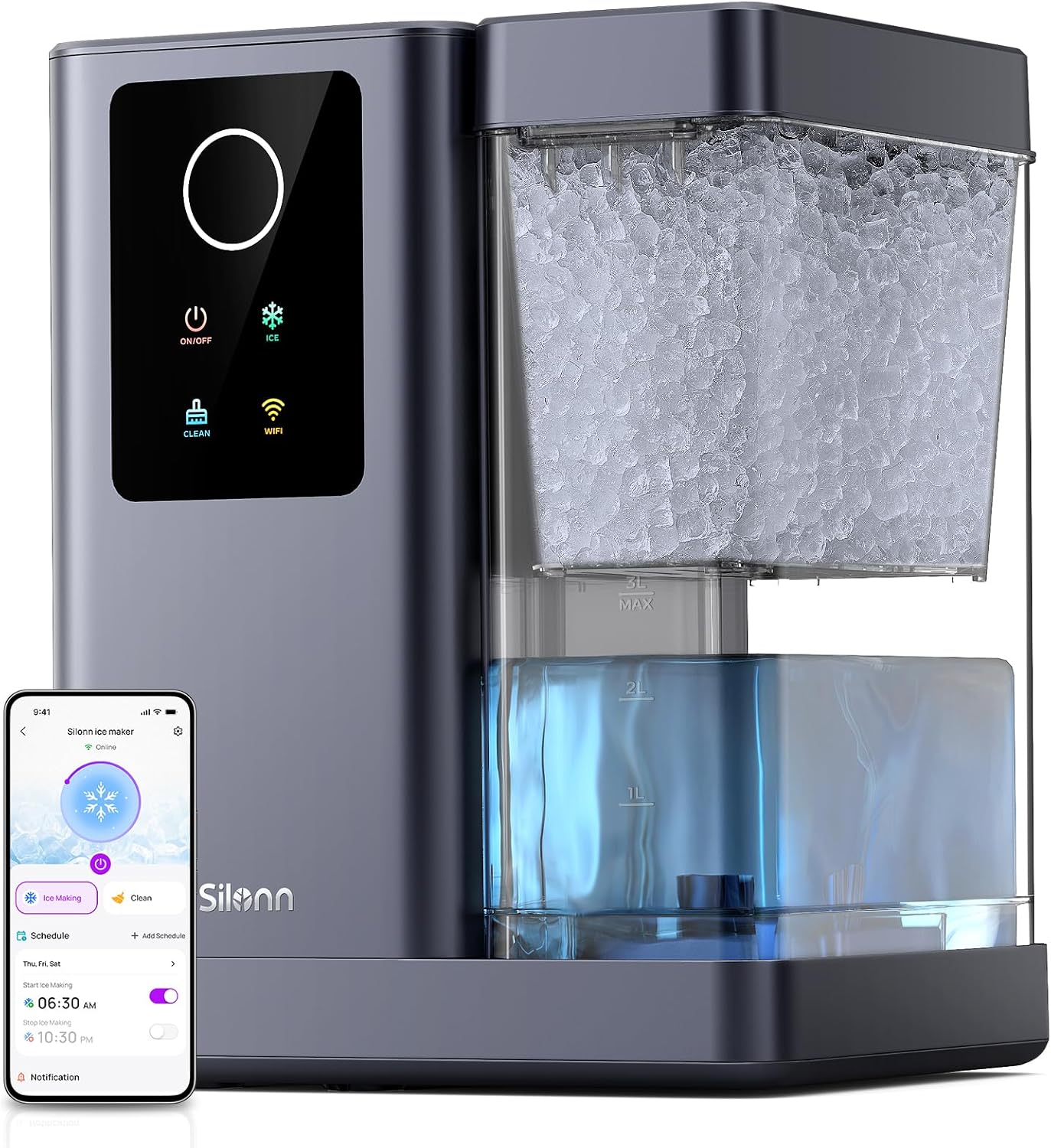 Silonn Nugget Ice Maker Countertop with APP & Voice Control