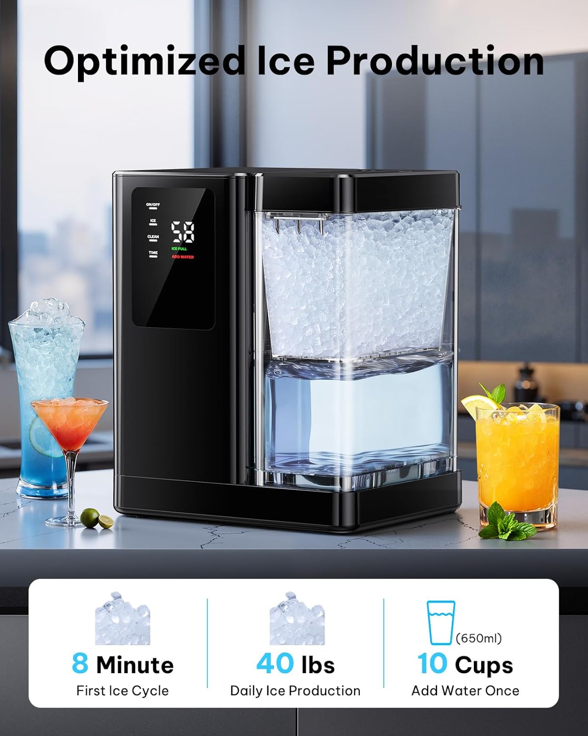 Silonn Nugget Ice Maker Countertop with 3L Detachable Water Tank