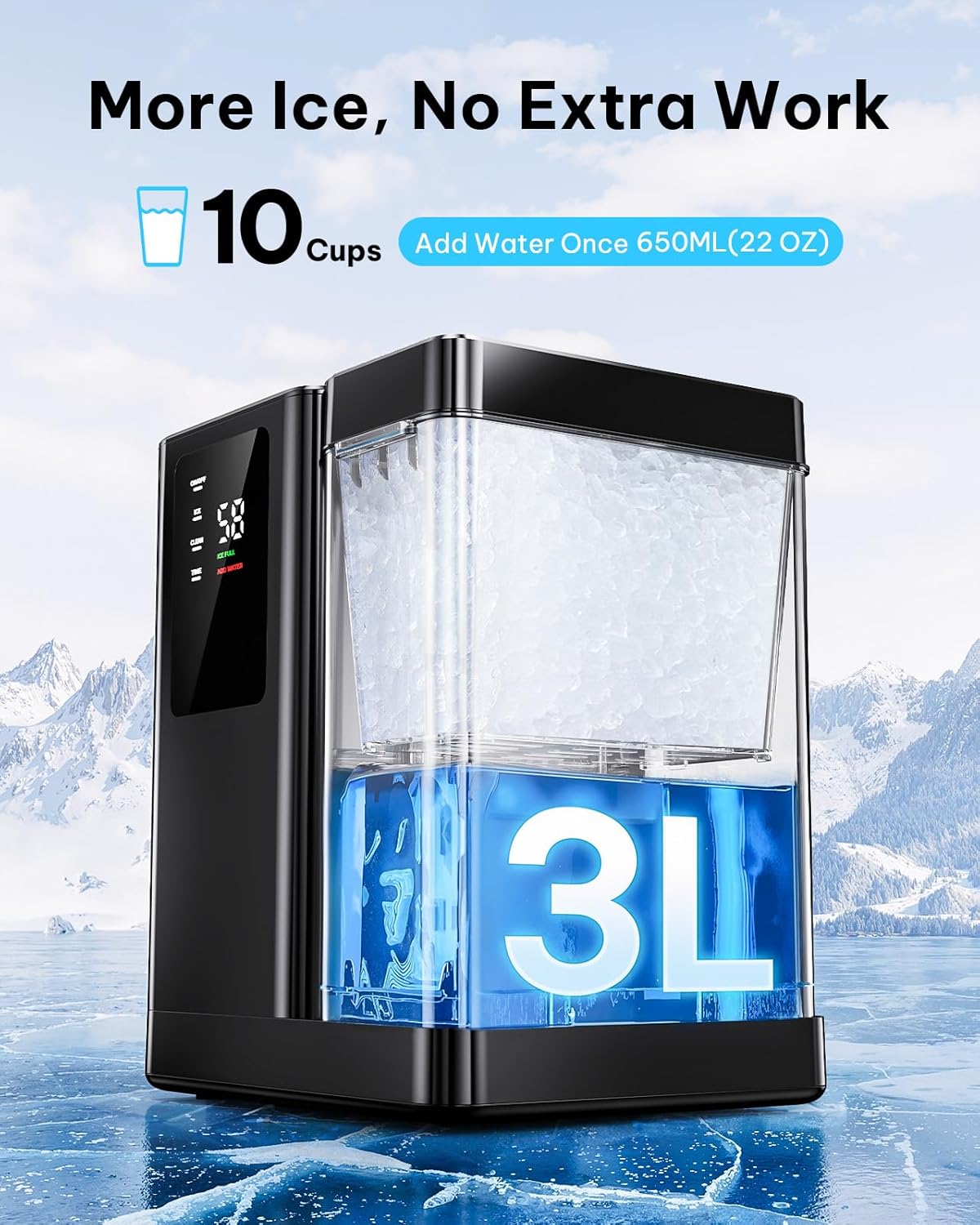 Silonn Nugget Ice Maker Countertop with 3L Detachable Water Tank