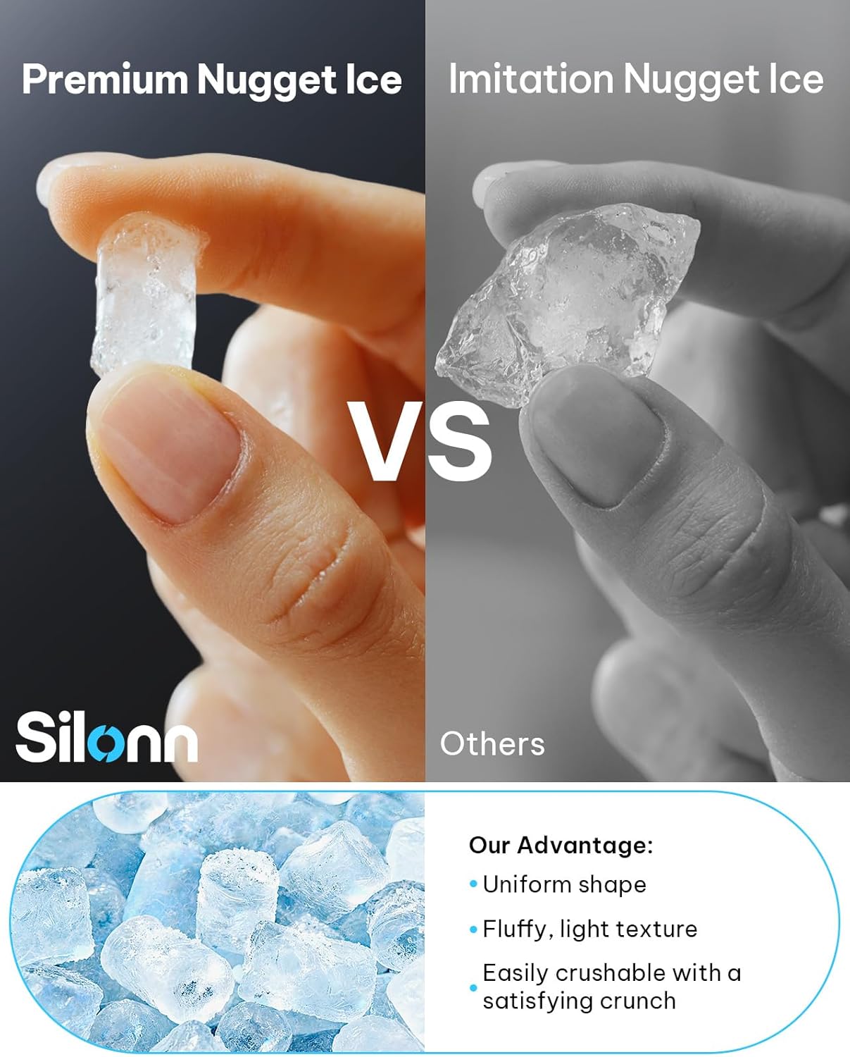 Silonn Nugget Ice Maker Countertop with 3L Detachable Water Tank