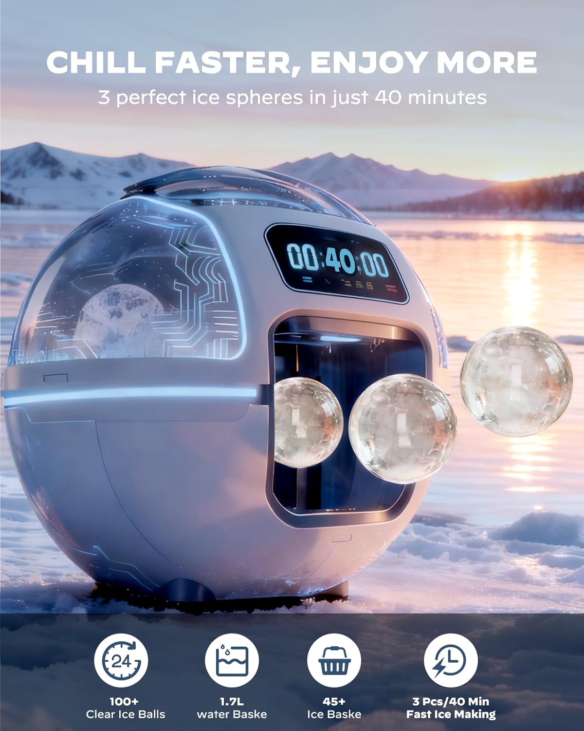Silonn 2.4″ Sphere Ice Maker, 3 pcs in 40 Mins
