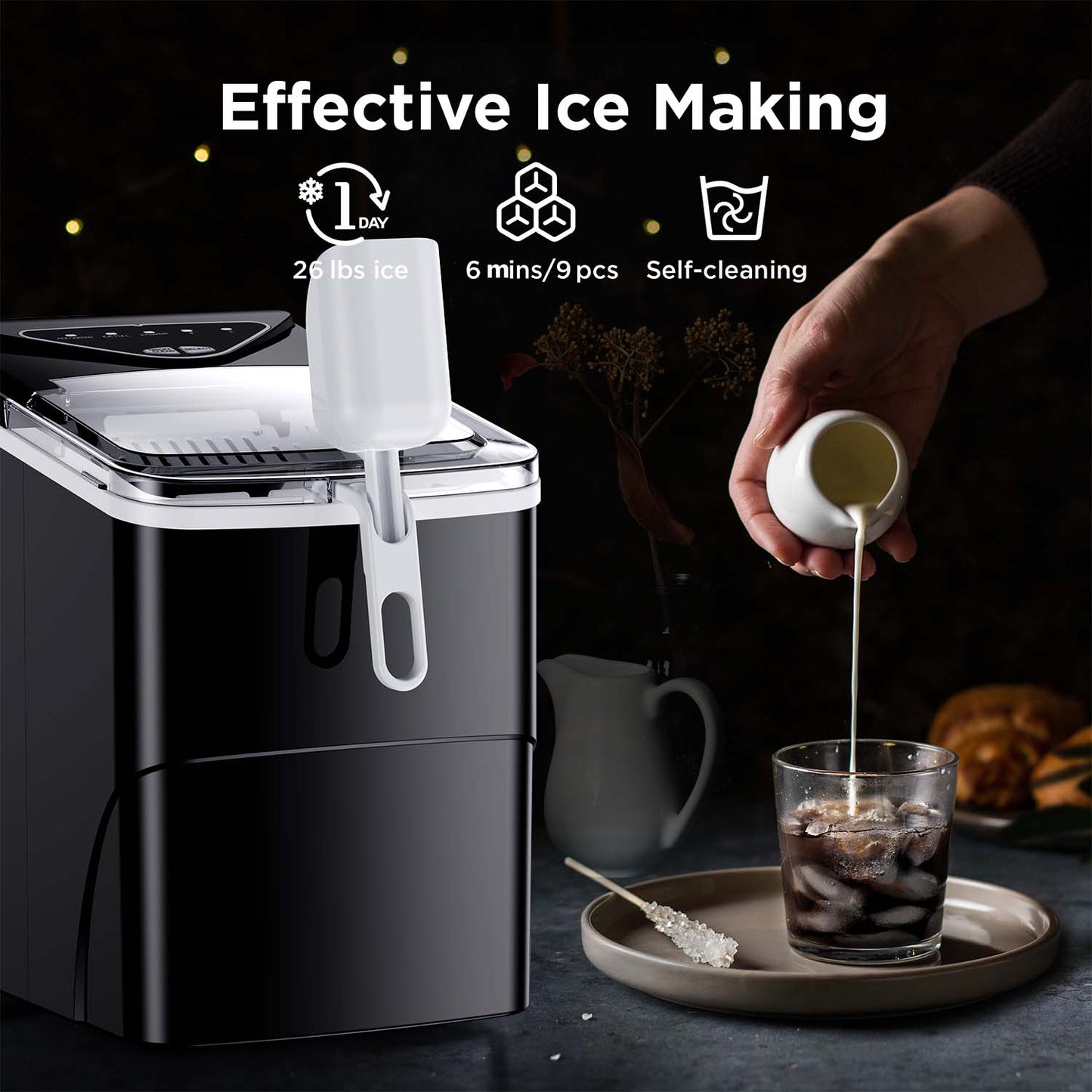 Countertop Bullet Ice Maker with Ice Basket Handle (26 Lbs)