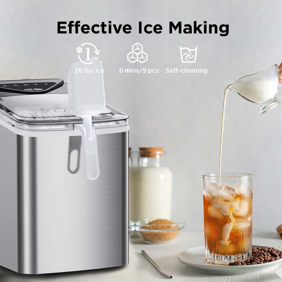 Countertop Bullet Ice Maker with Ice Basket Handle (26 Lbs) – Silonn