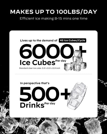 Commercial Cube Ice Maker with LCD Screen (100 Lbs)