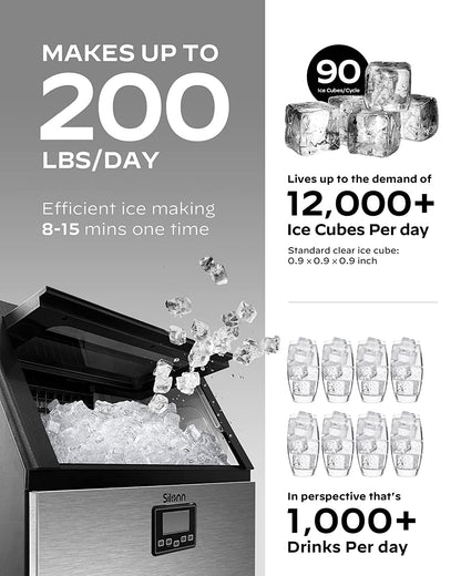 Commercial Cube Ice Maker with LCD Screen (200 Lbs)