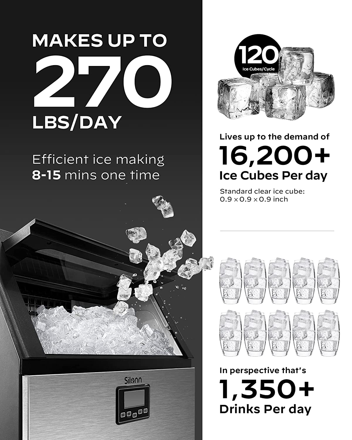 Commercial Cube Ice Maker with LCD Screen (270 Lbs)